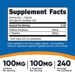 Nutricost Caffeine with L-Theanine, 100mg of Each, 240 Capsules, 240 Servings - Non-GMO and Gluten Free - Image 3