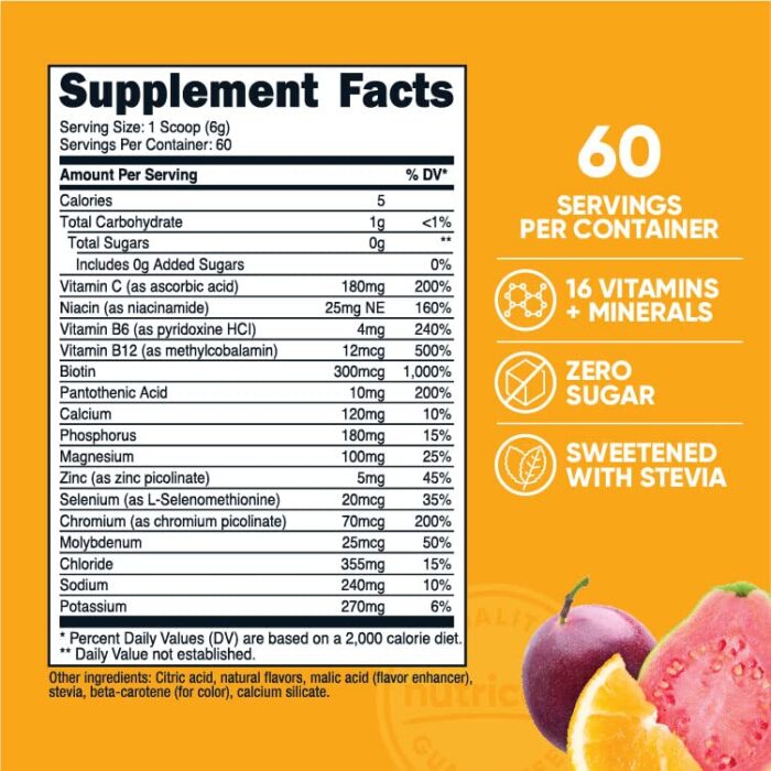 Nutricost Electrolytes Advanced Hydration Powder - Passion Fruit, Orange & Guava (POG) 60 Servings - Zero Sugar, 16 Vitamins & Minerals - Image 3